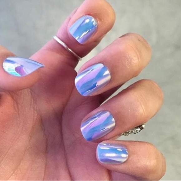 New UNIF Chroma Holographic Chrome Pearly Blue Purple Press On Nails Mani Set OS - Picture 4 of 4
